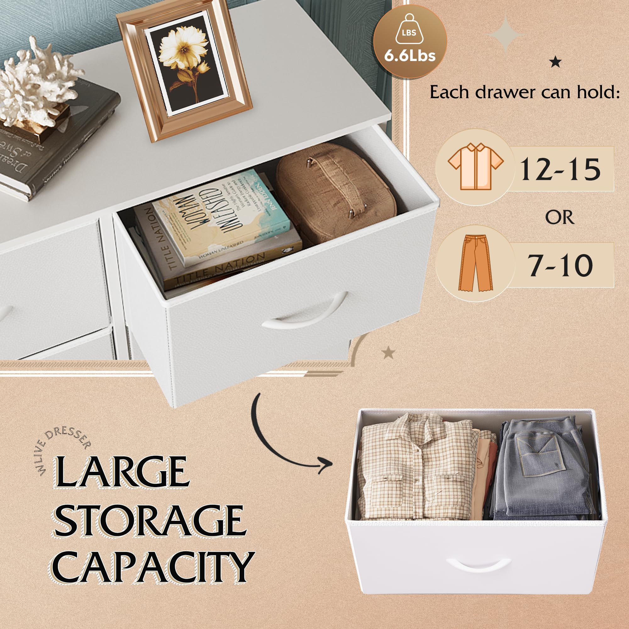 WLIVE fabric dresser adjustable casters for easy repositioning