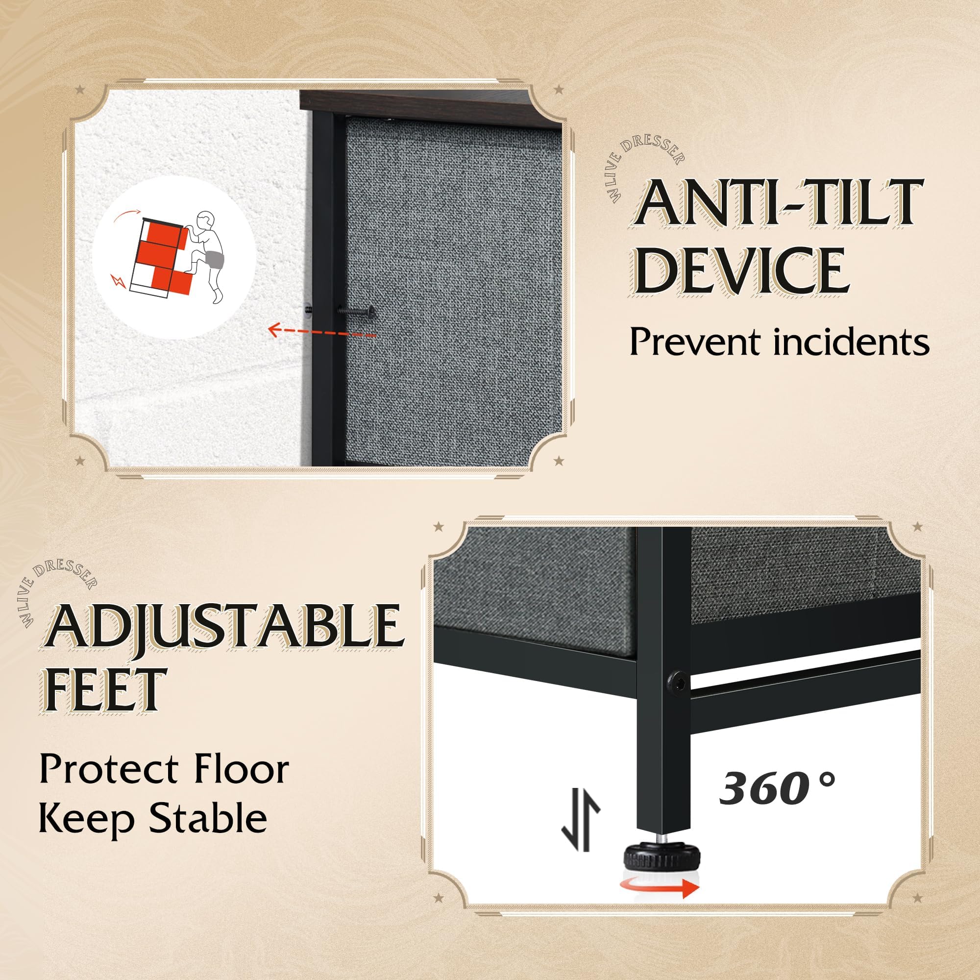 WLIVE fabric dresser fits compact closets while offering ample storage.