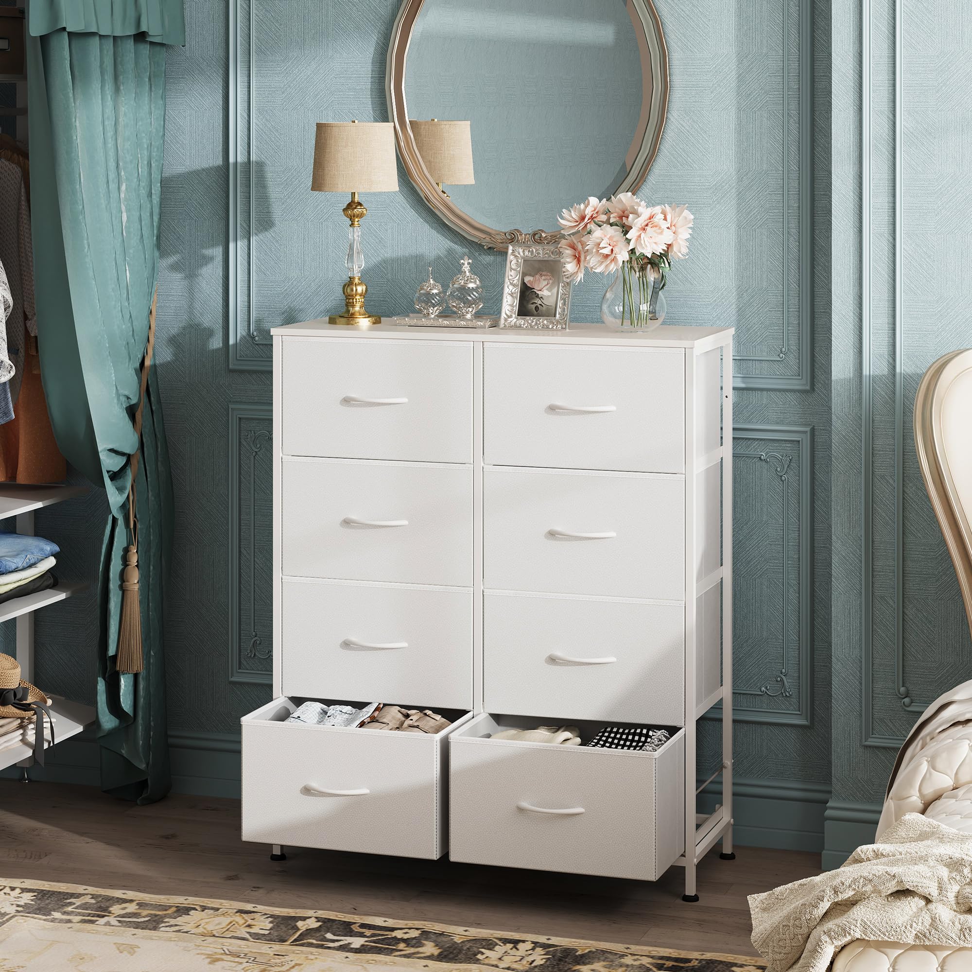 WLIVE fabric dresser drawer-slides closeup—smooth operation