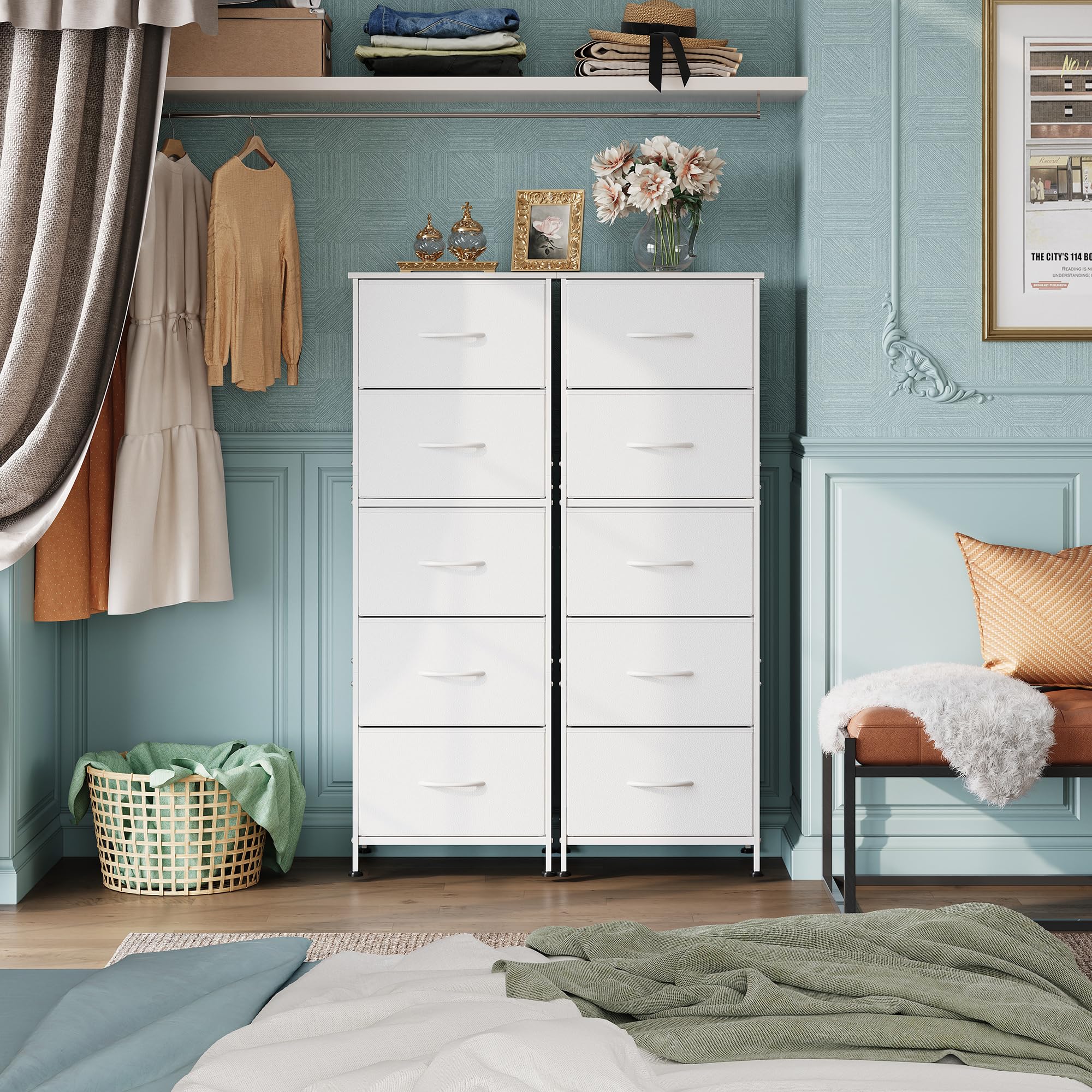 WLIVE fabric dresser fabric-bin storage allows breathable organization.
