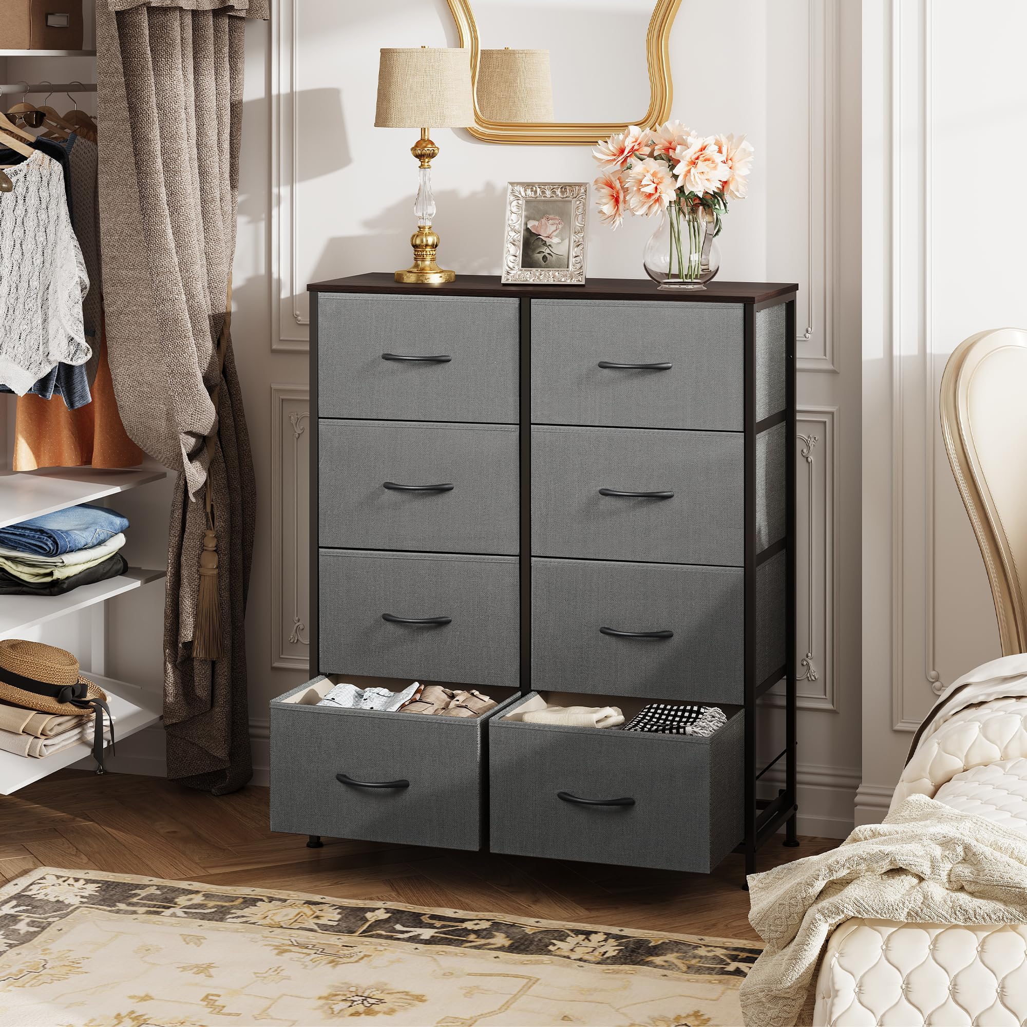 WLIVE tall storage tower with fabric bins, perfect for decluttering entryways.