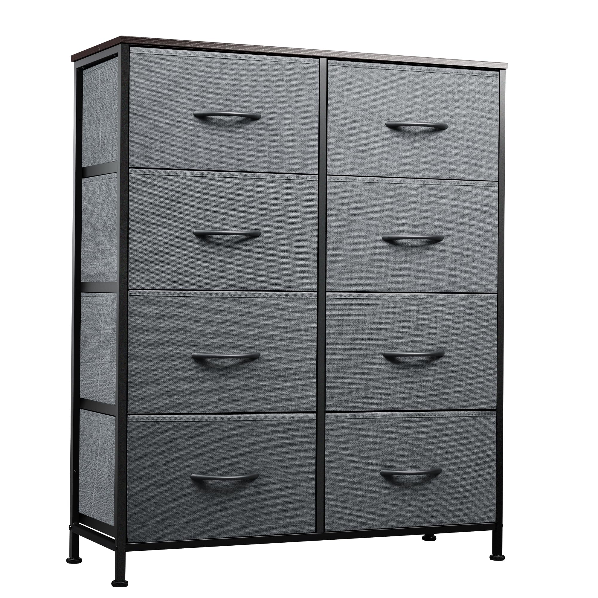 WLIVE Fabric Dresser with wood top and eight drawers for organized bedroom storage.