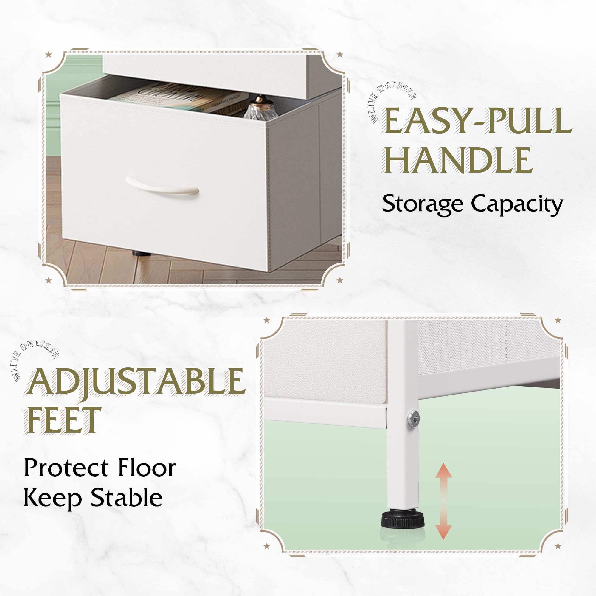Compact WLIVE nightstand dimensions fit tight spaces like hallways and closets.