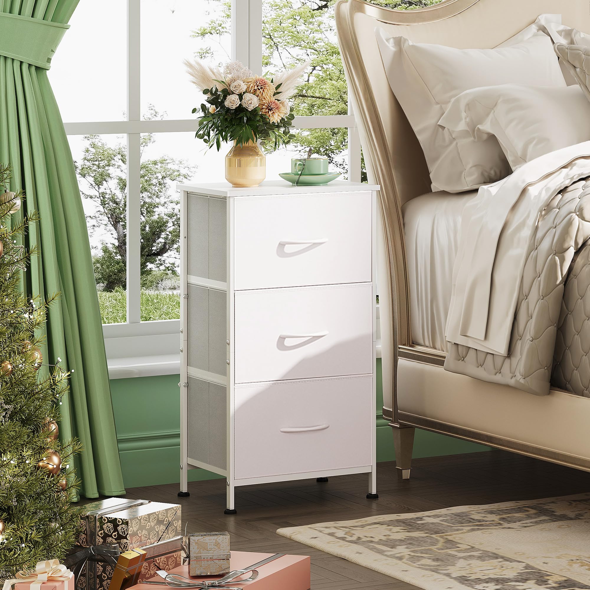 WLIVE nightstand fabric drawers provide easy access to essentials.