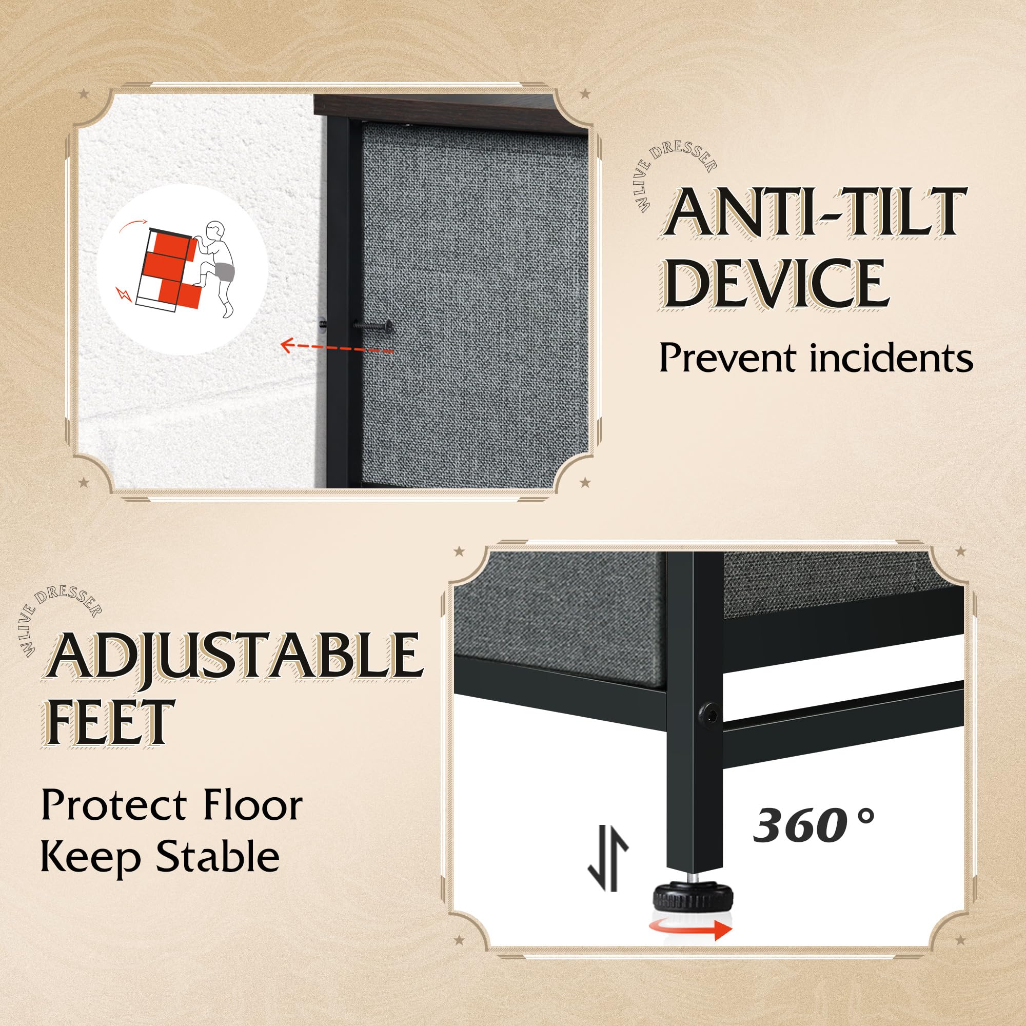 Breathable non-woven fabric drawers keep contents airy.