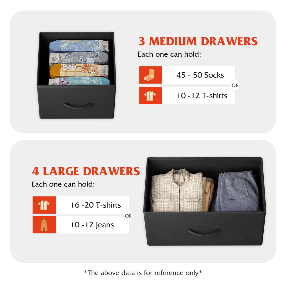 WLIVE 7-drawer dresser features smooth opening handles.