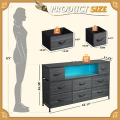WLIVE TV stand with 8 fabric drawers keeps clutter hidden