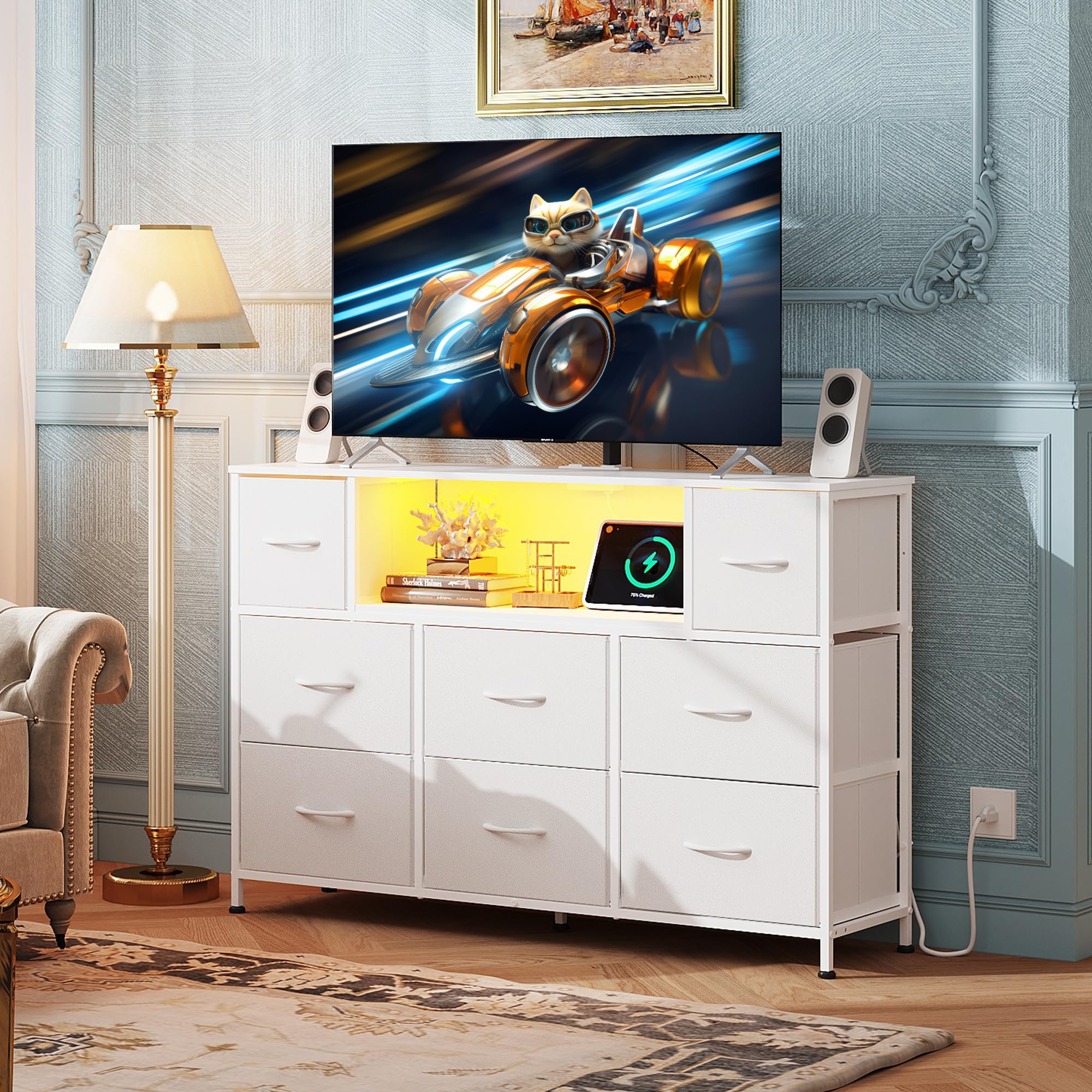 WLIVE LED lighting on the tv stand creates mood lighting synchronized with music.
