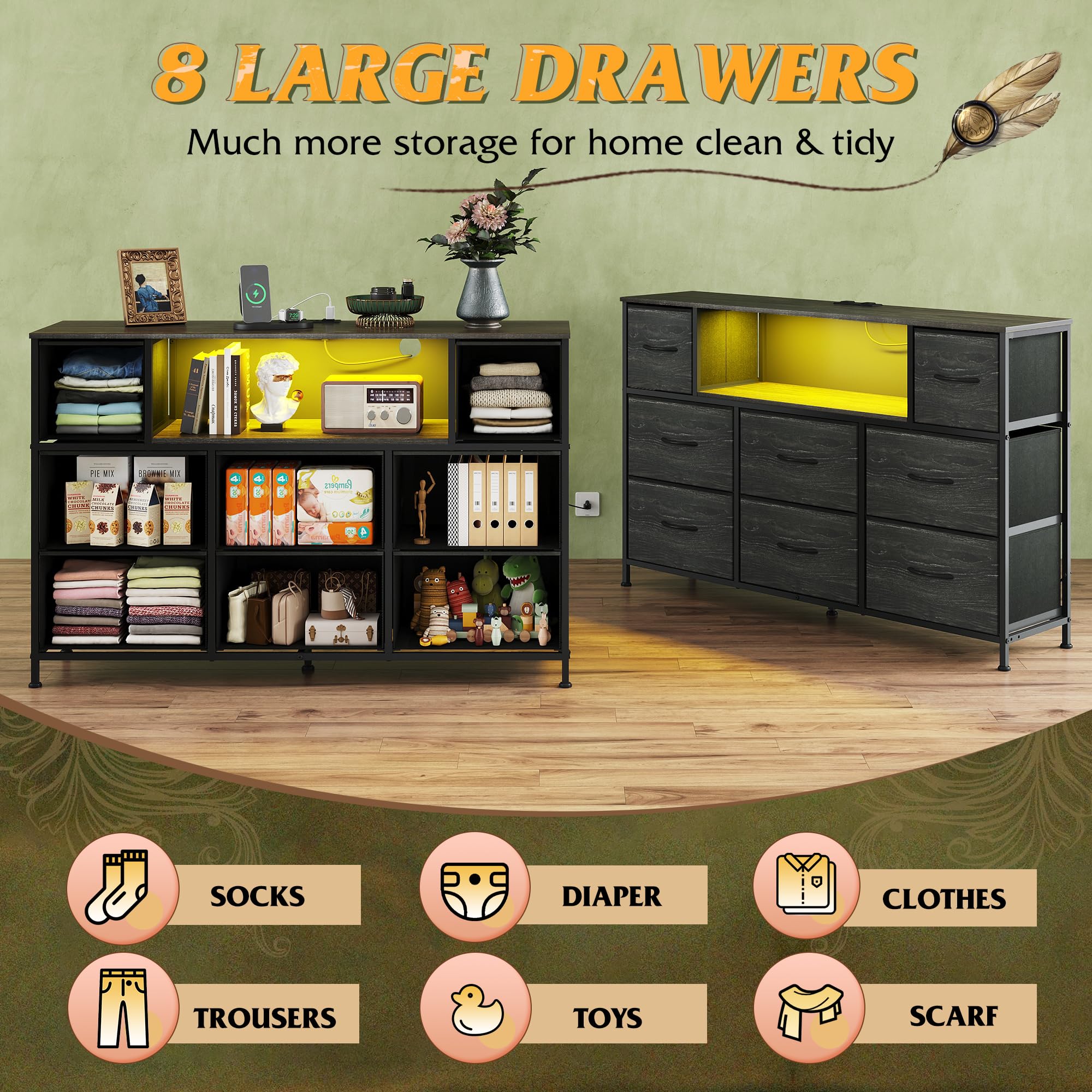 WLIVE TV stand open shelves for media devices and decor