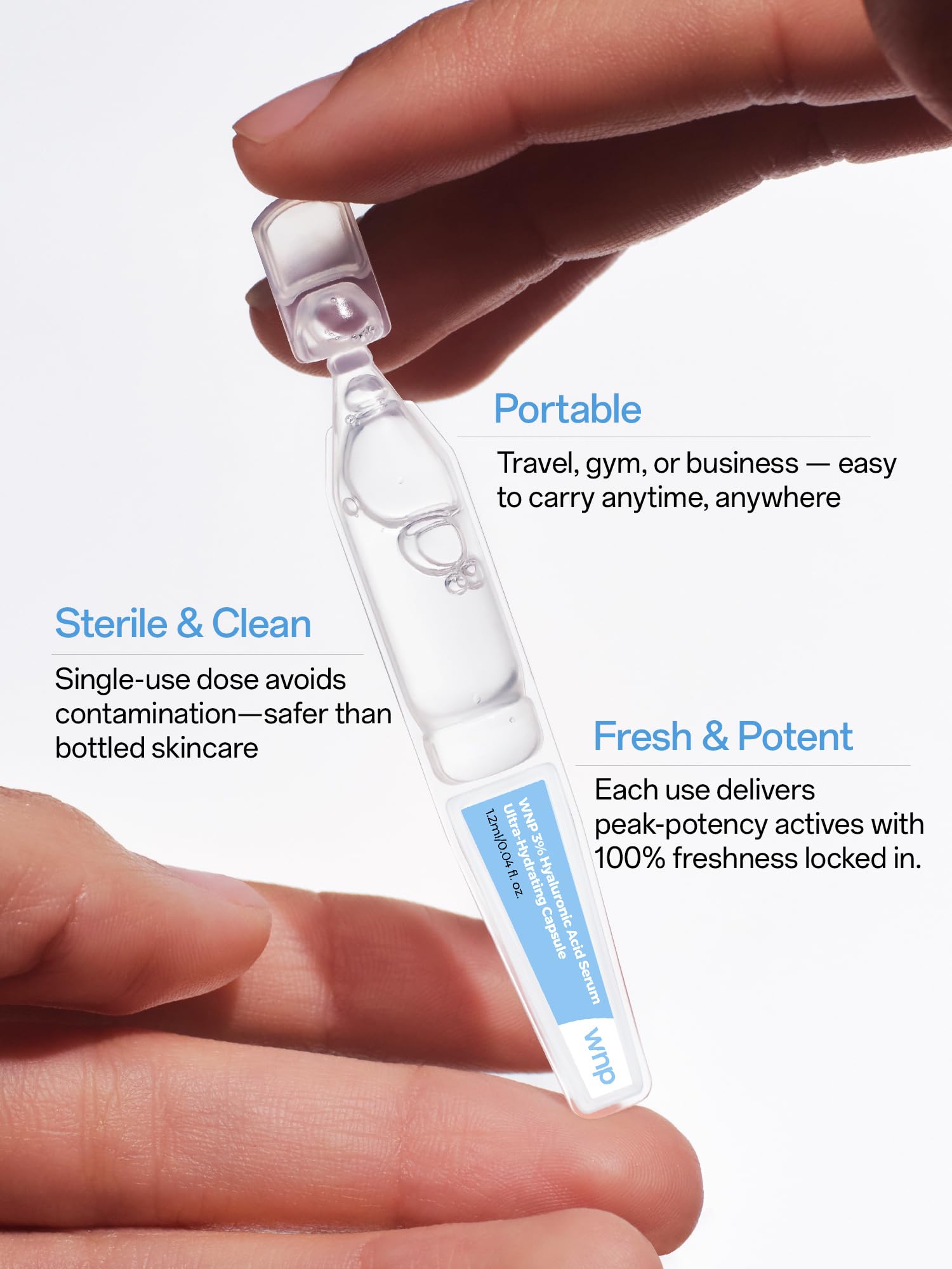 WNP Travel-friendly single-use vials tucked in a bag.