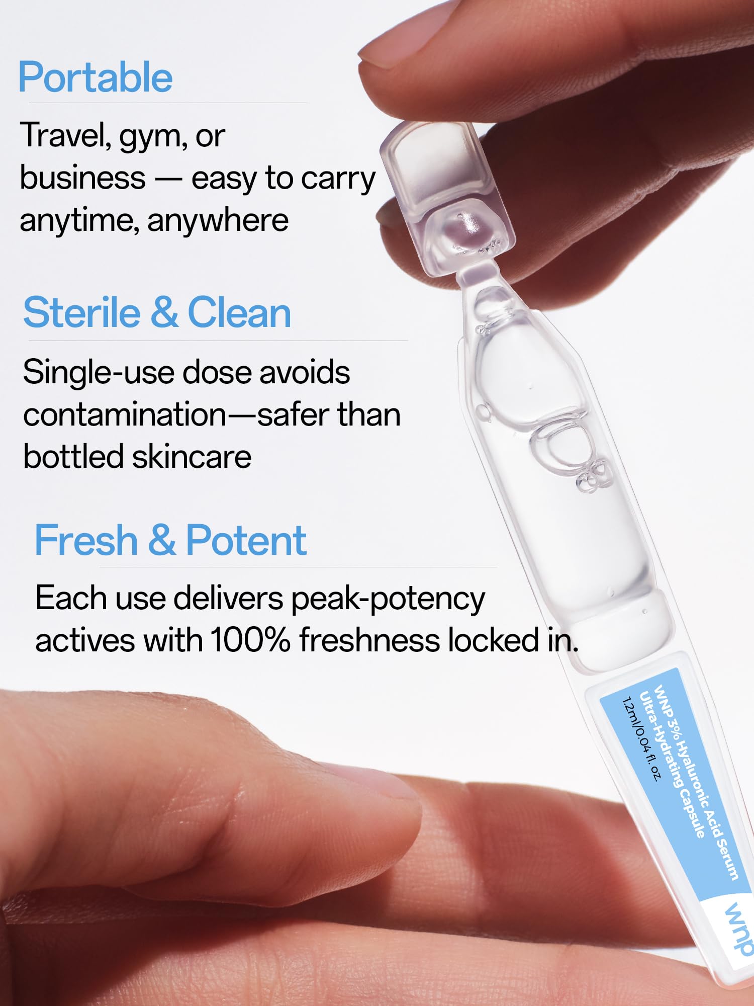 WNP single-use vial packaging emphasizes freshness and clean routine