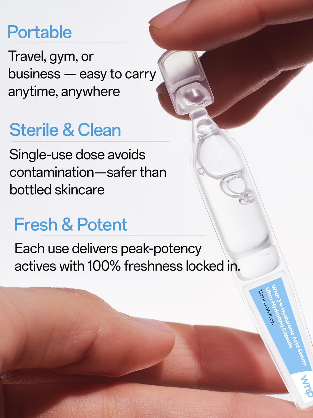 WNP single-use vial packaging emphasizes freshness and clean routine