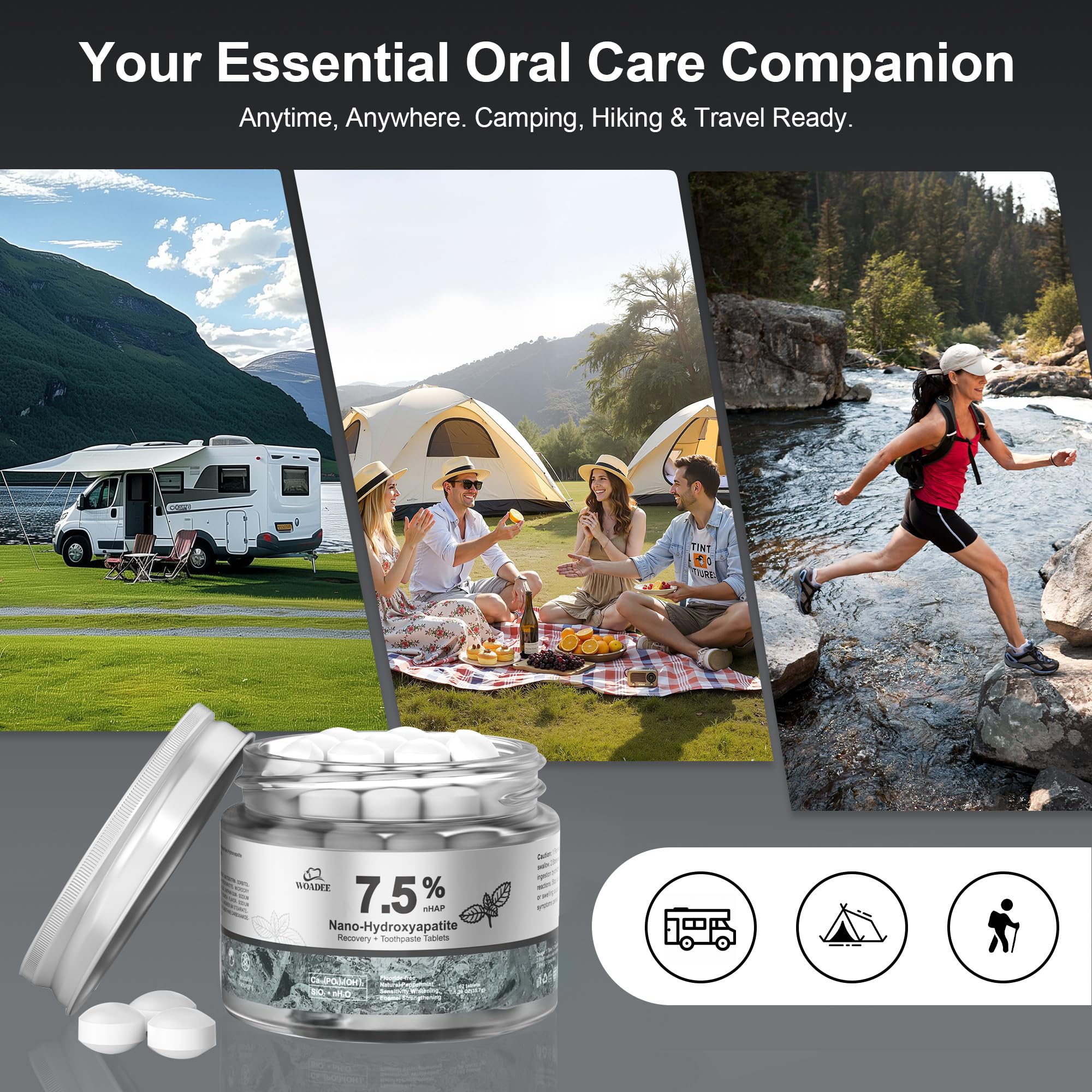 Woadee compact travel packaging designed for lightweight, easy packing.
