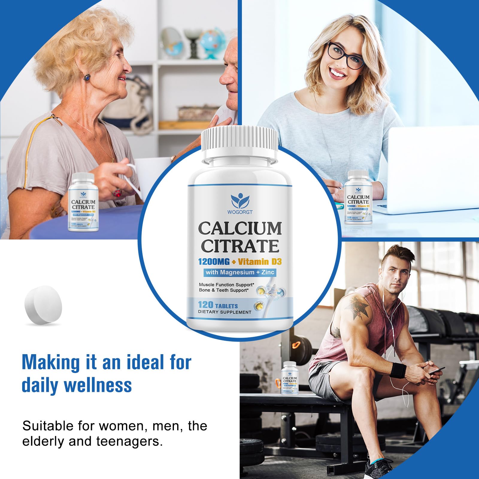 Smaller round tablets easier to swallow for daily supplementation.