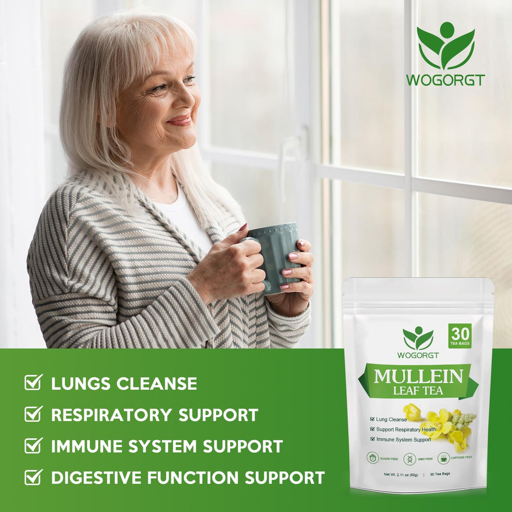 WOGORGT Tea Bag Package on kitchen counter emphasizing vegan formula