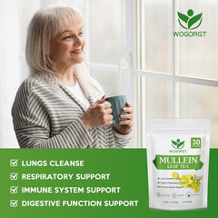 WOGORGT Tea Bag Package on kitchen counter emphasizing vegan formula