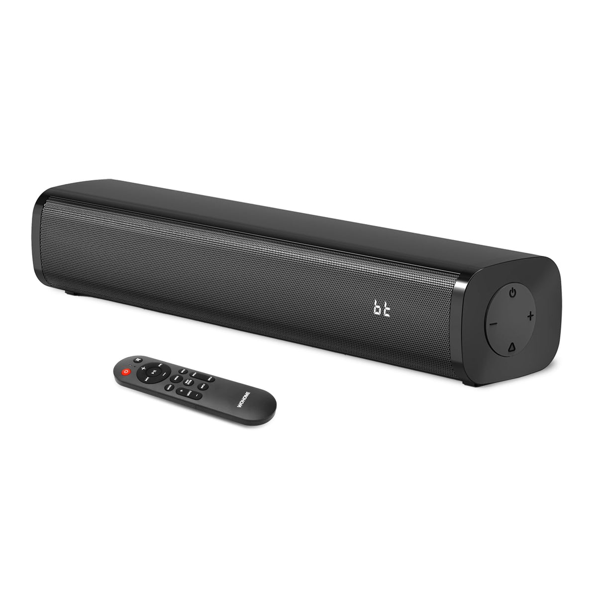 Wohome S100 2.1 soundbar front view highlighting rich bass and clear dialogue.