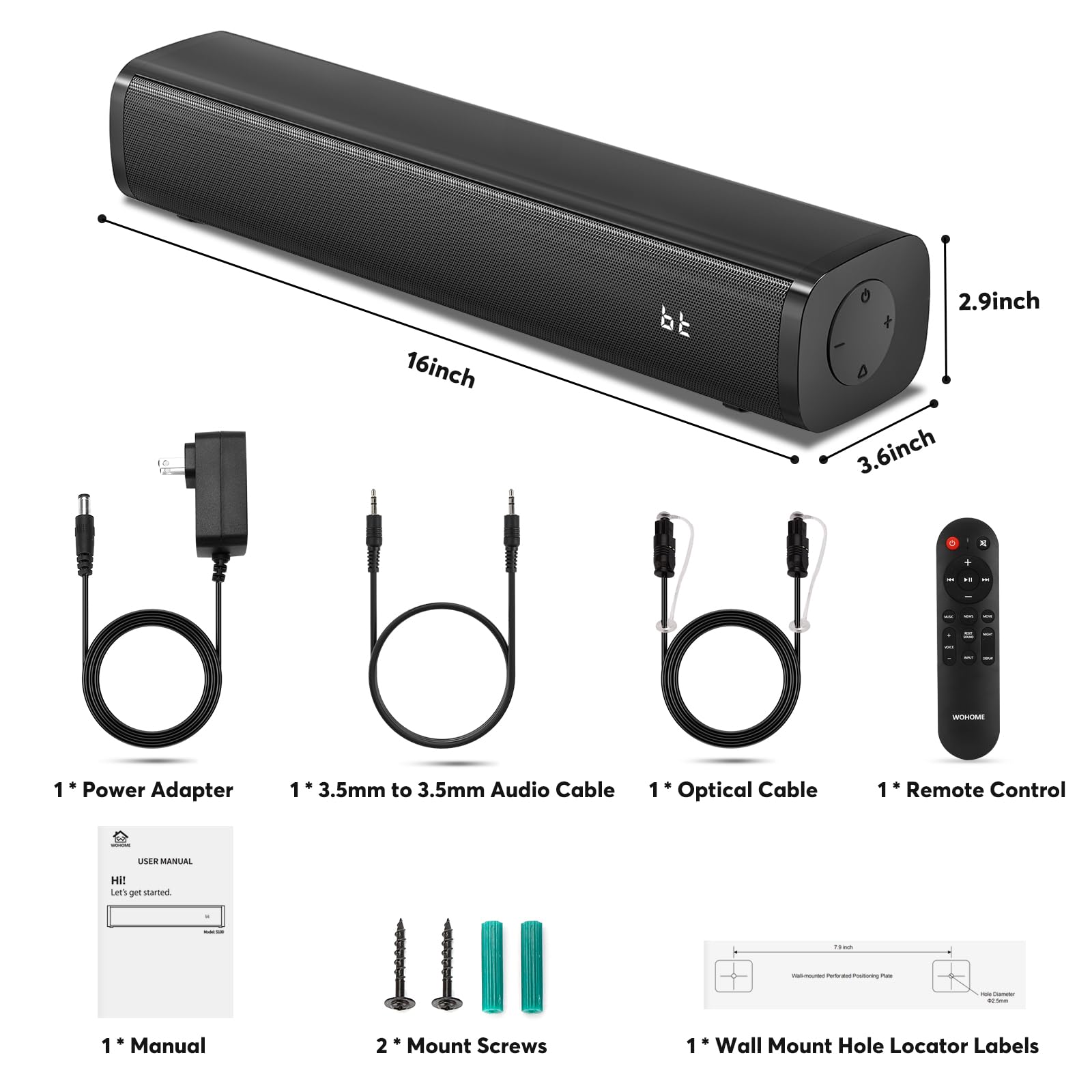 Wohome S100 wall-mount-ready design saves space.