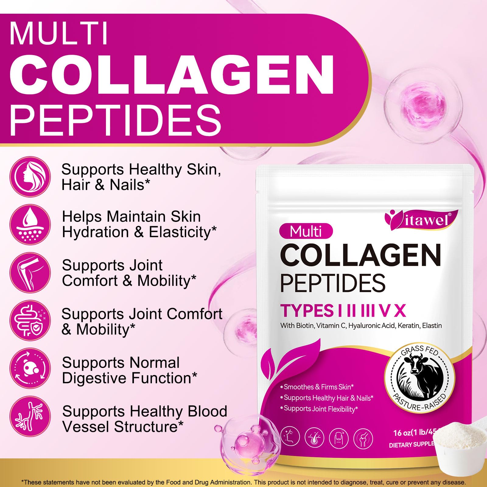 WOJBALMN collagen powder with vitamin C and biotin for hair and skin support