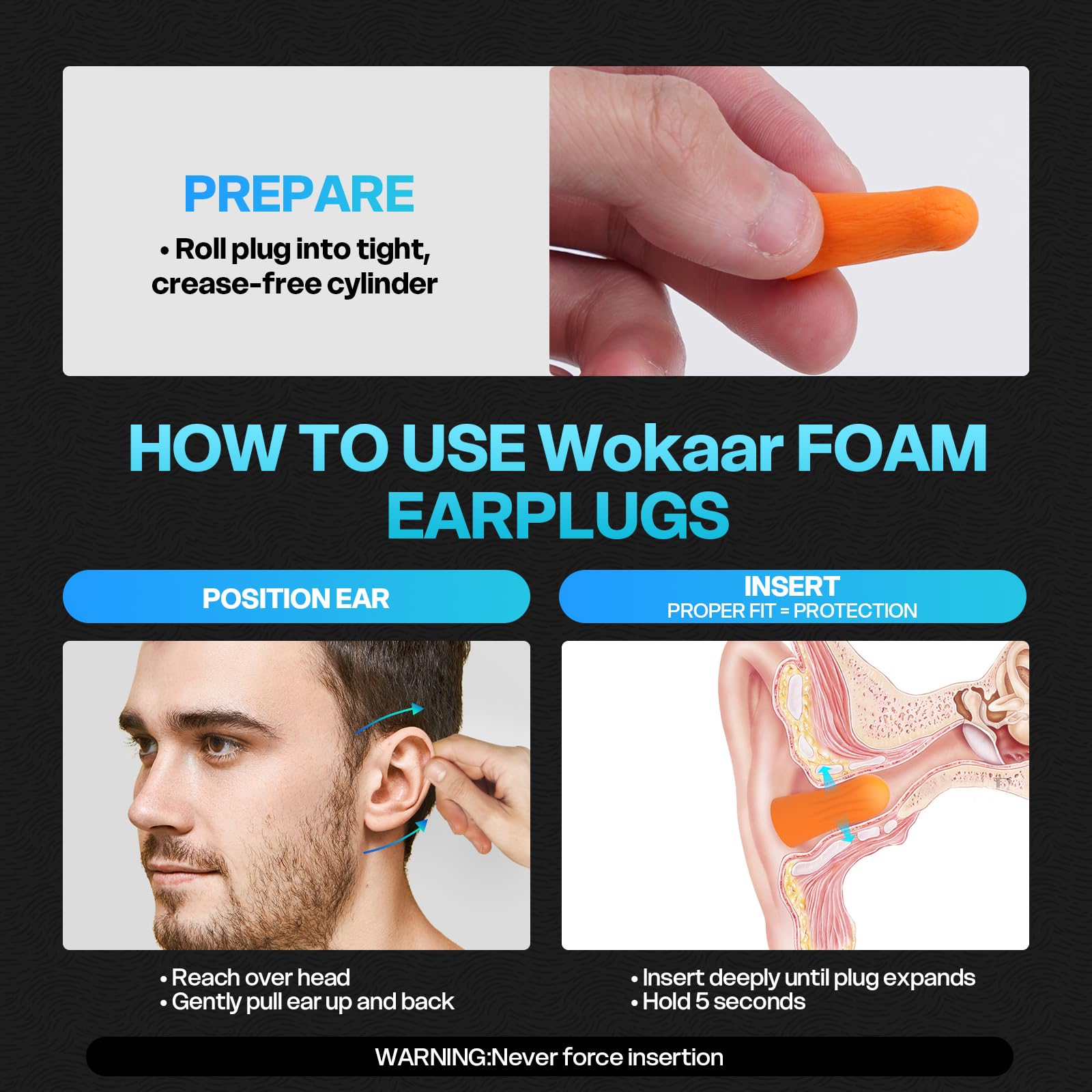 Wokaar ear plugs included for added ear protection during sessions