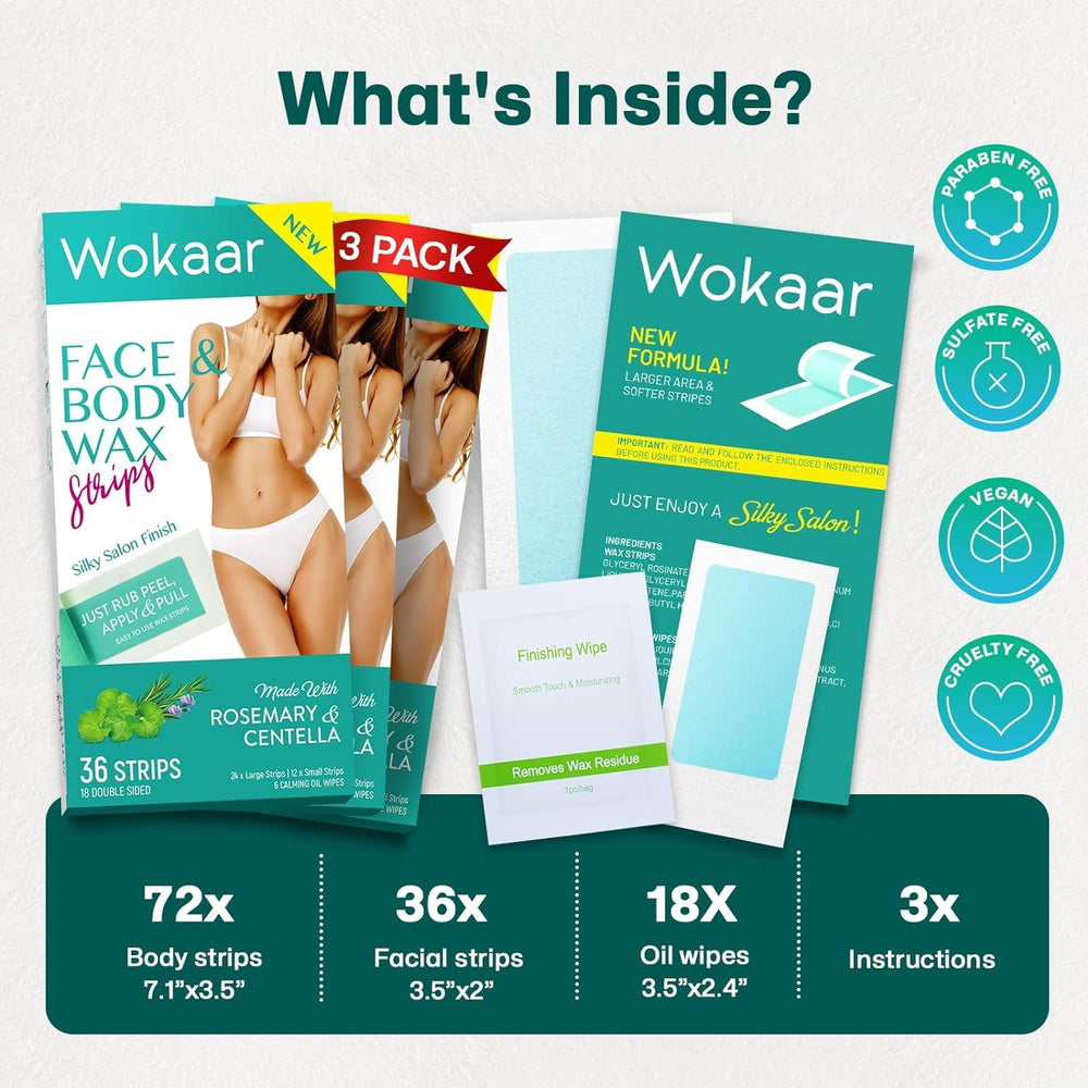 Wokaar no-heat wax strips enable quick, mess-free waxing at home.