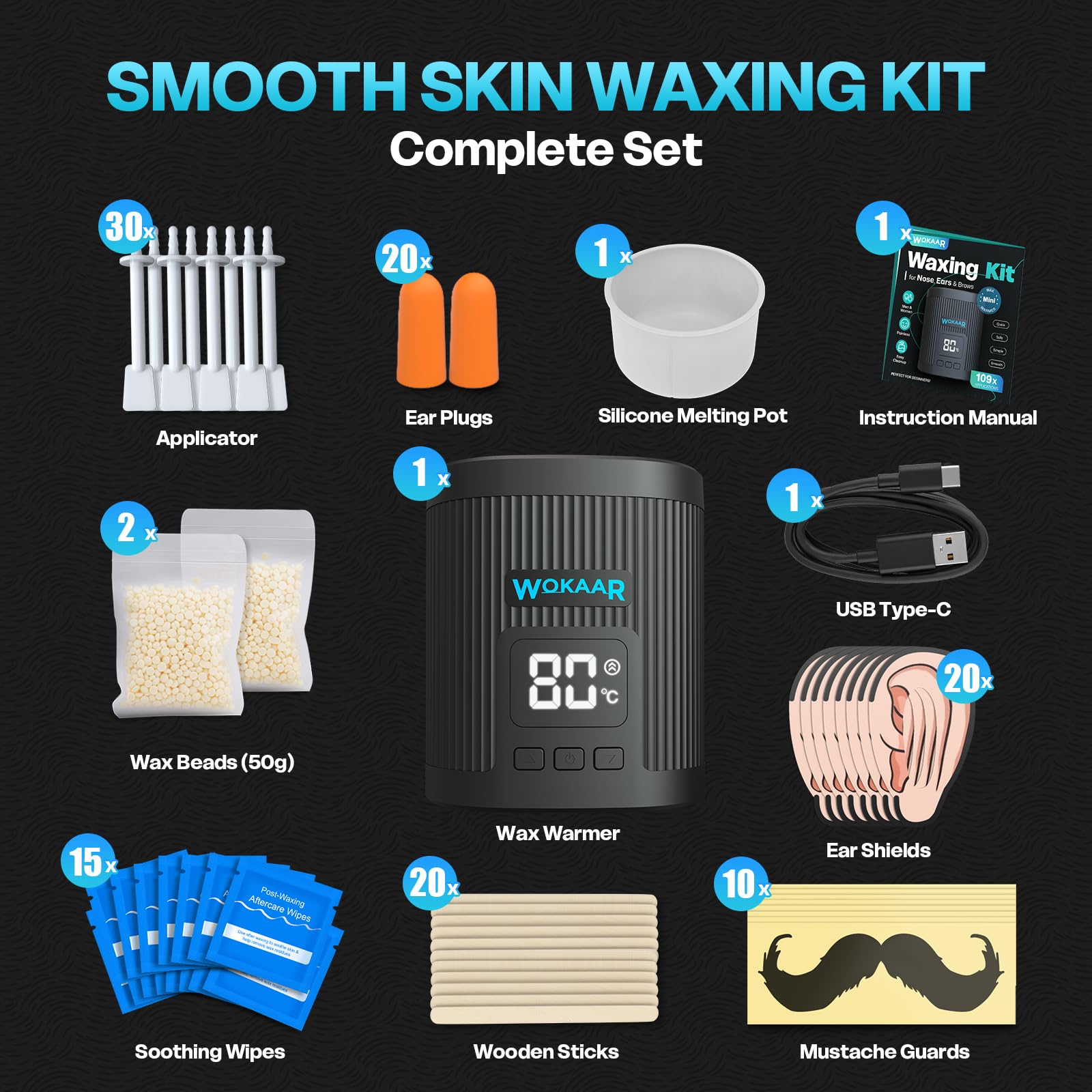 Wokaar USB-C warmer connected for quick, portable facial waxing sessions