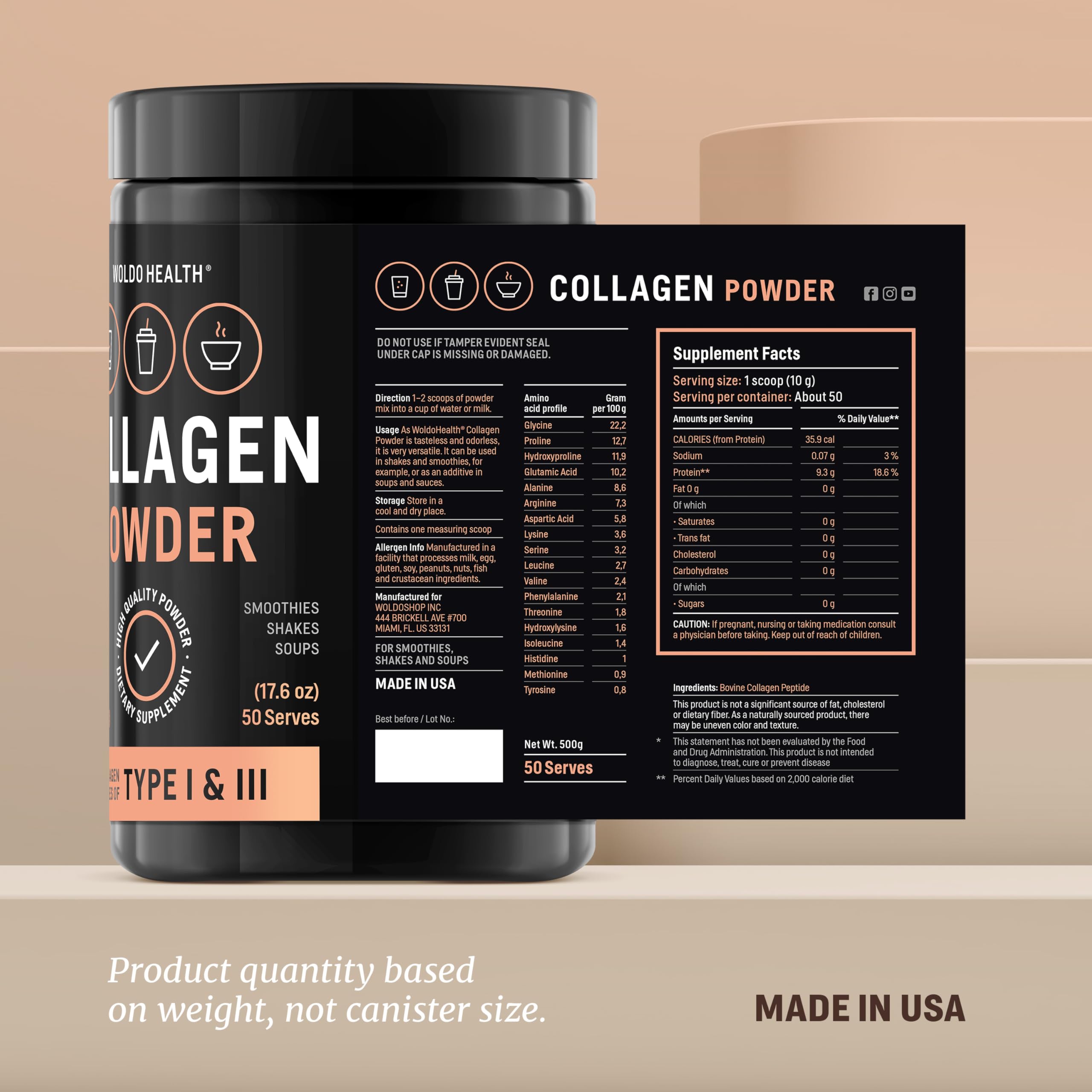 Close-up of WoldoHealth collagen peptides powder texture
