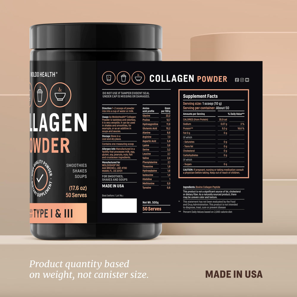 Close-up of WoldoHealth collagen peptides powder texture