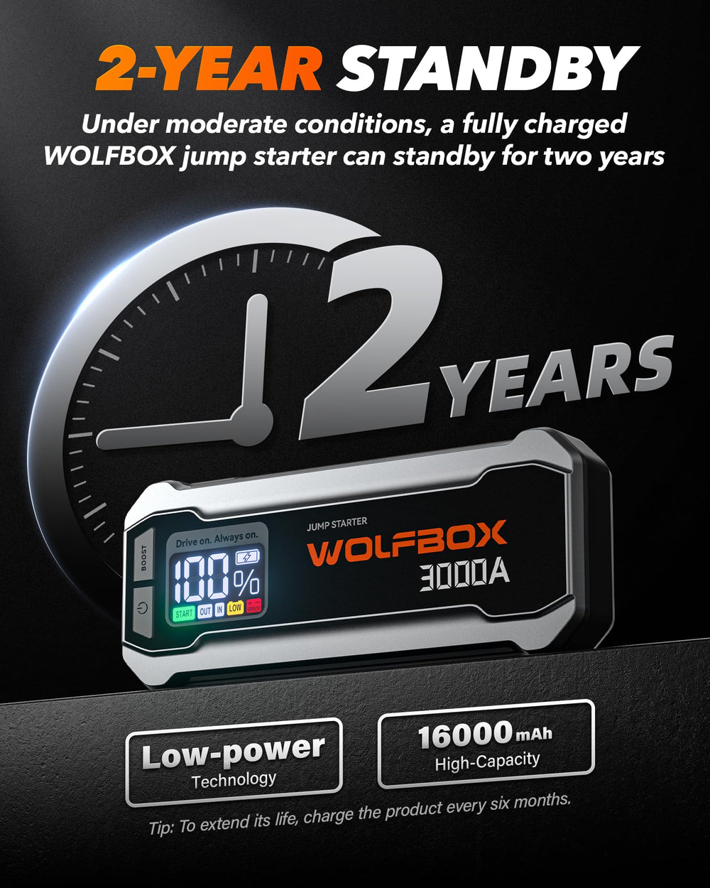 WOLFBOX 3000A jump starter travel compact design for on-the-go use