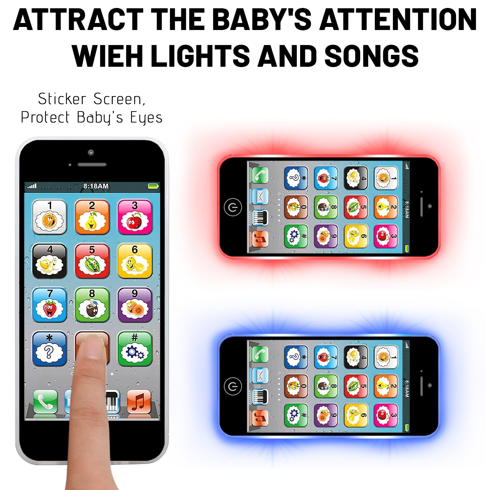 Wolmund Toy Learning Phone in color mode with vibrant visuals for tracking