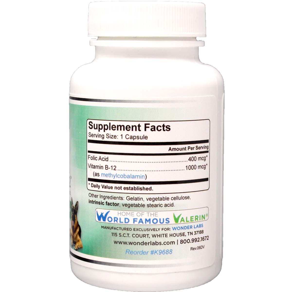 Wonder Laboratories Pet Factor B-12 bottle front view for convenient at-home use.