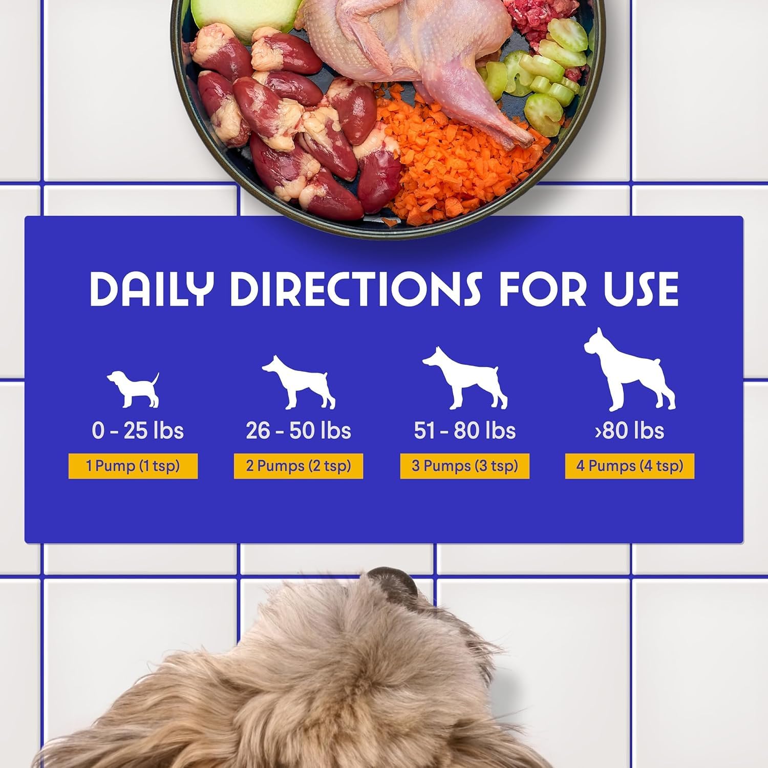 Dog enjoying mixed Wonder Paws oil on meals