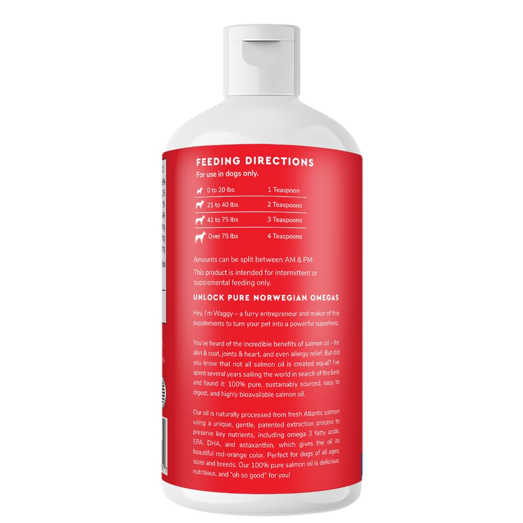 Wonder Paws salmon oil for dogs bottle with facility label showing Norwegian origin