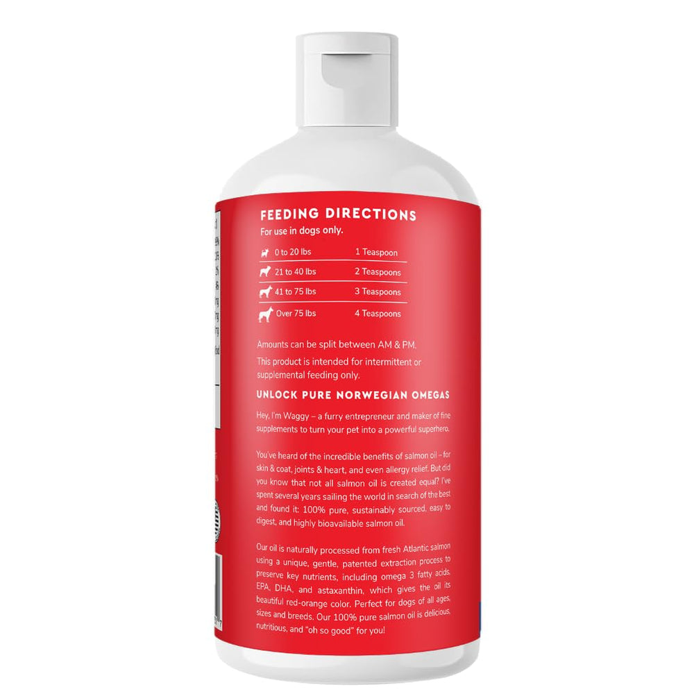 Wonder Paws salmon oil for dogs bottle with facility label showing Norwegian origin
