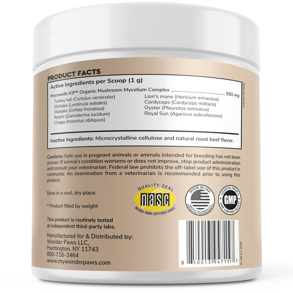 Wonder Paws Turkey Tail mushrooms close-up emphasizes premium ingredients for canine immune support.