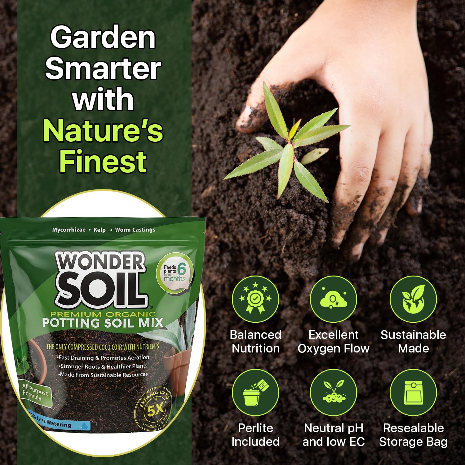 Wonder Soil perlite for aeration and drainage in pots.