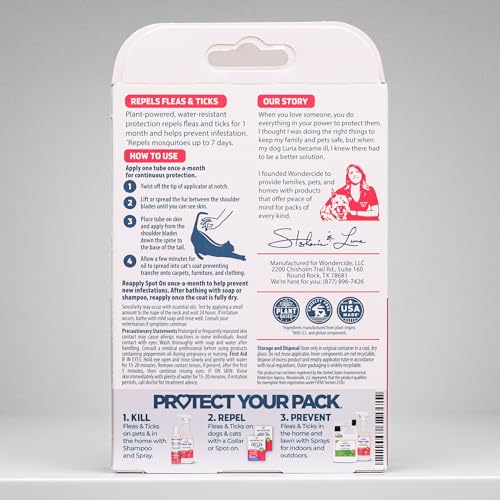 Wondercide cat spot-on applicator demonstrates easy, mess-free application for monthly protection.
