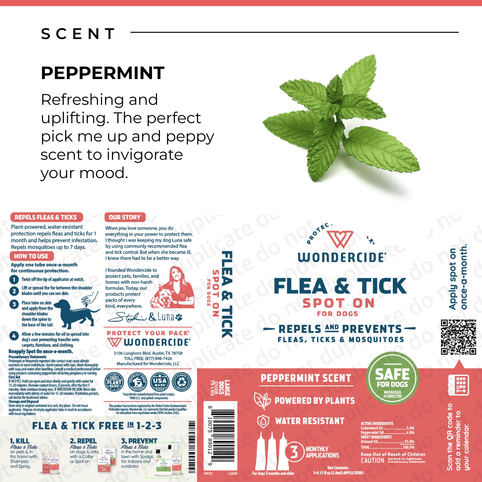 Wondercide dog spot on easy-to-use applicator tubes for quick applications.
