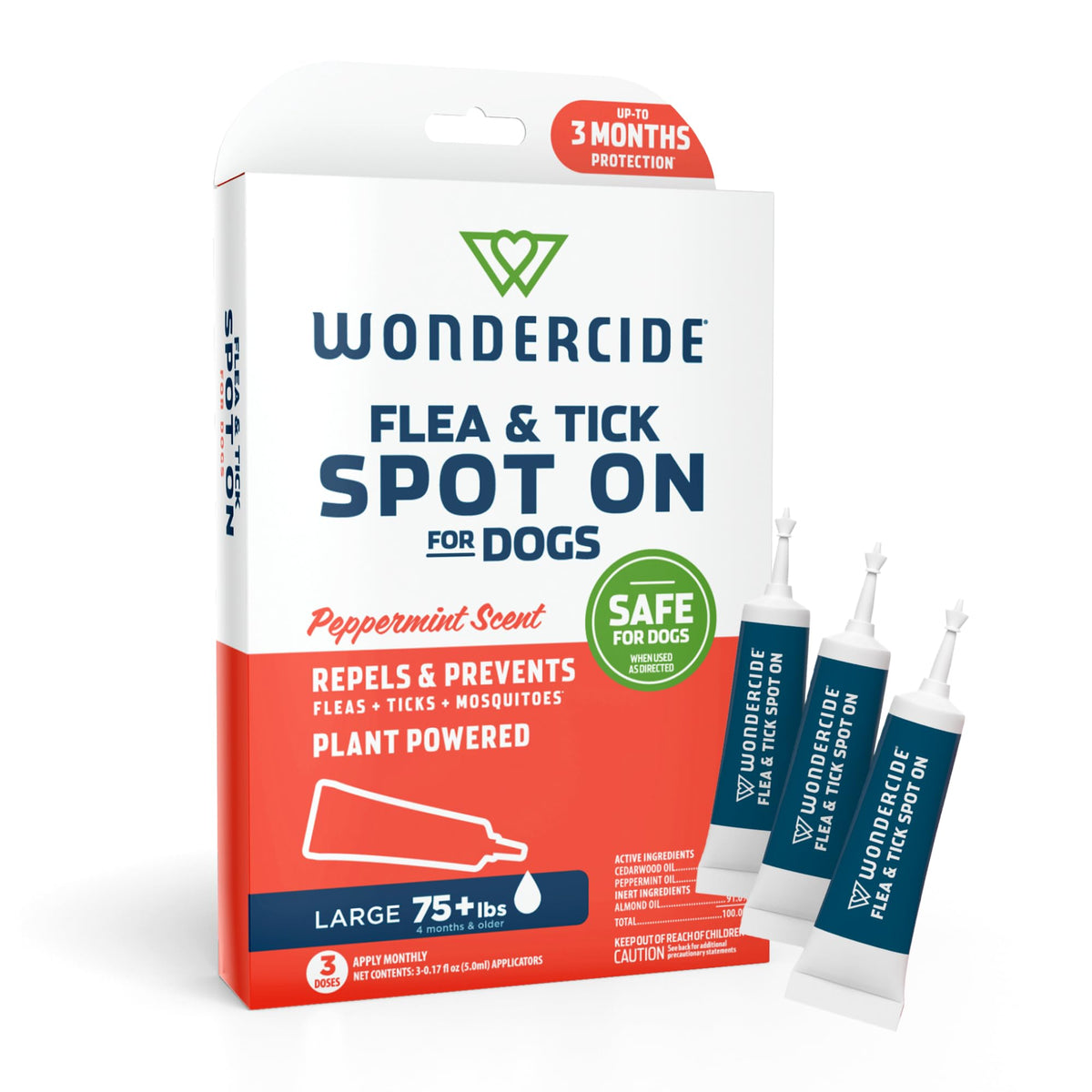 Wondercide Dog Spot On three-month supply tubes for natural flea and tick defense.