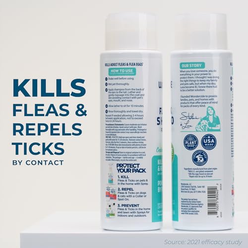 Wondercide flea and tick shampoo lathering during pet bath for gentle cleansing