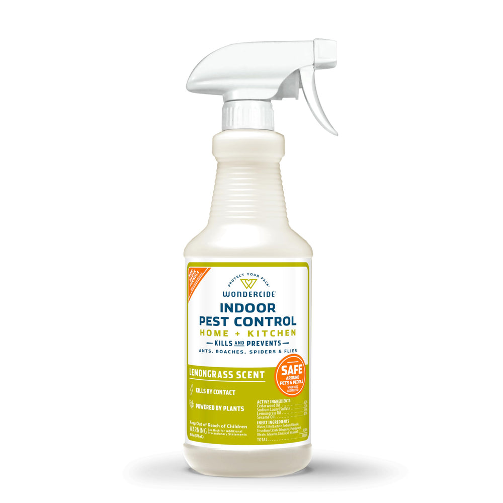 Wondercide indoor pest control spray bottle for home use, kills and repels pests safely.