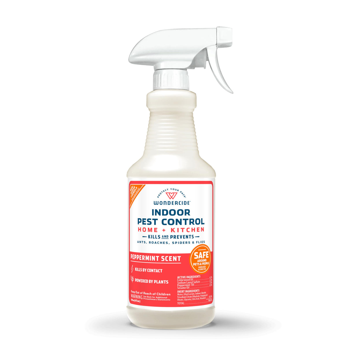 Wondercide indoor pest spray bottle pour showing easy application for pest defense.