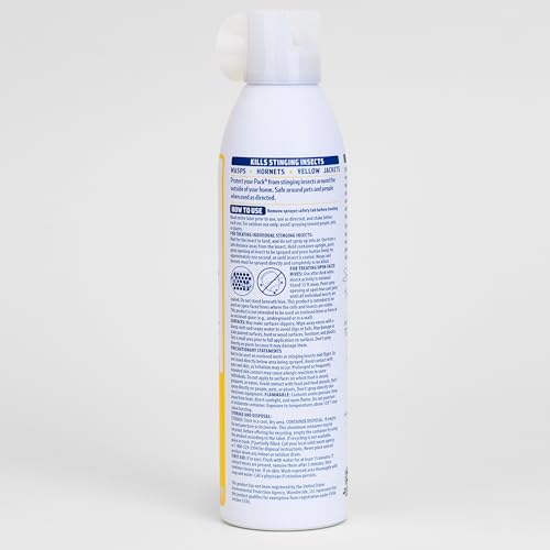 Jet spray reaches fifteen feet for fast knockdown of stinging insects.