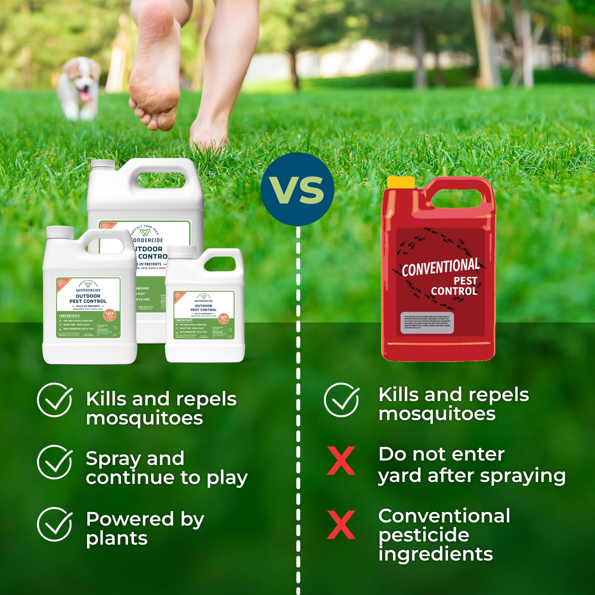 Wondercide Outdoor Pest Control Spray Concentrate bottle label shows ingredients and usage.