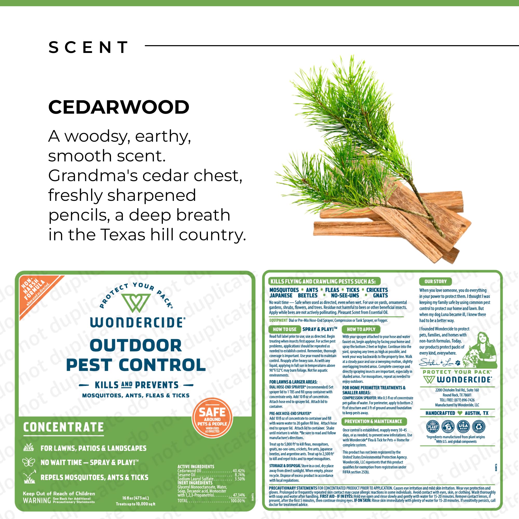 Wondercide Outdoor Pest Control Spray Concentrate ingredients highlight plant oils.