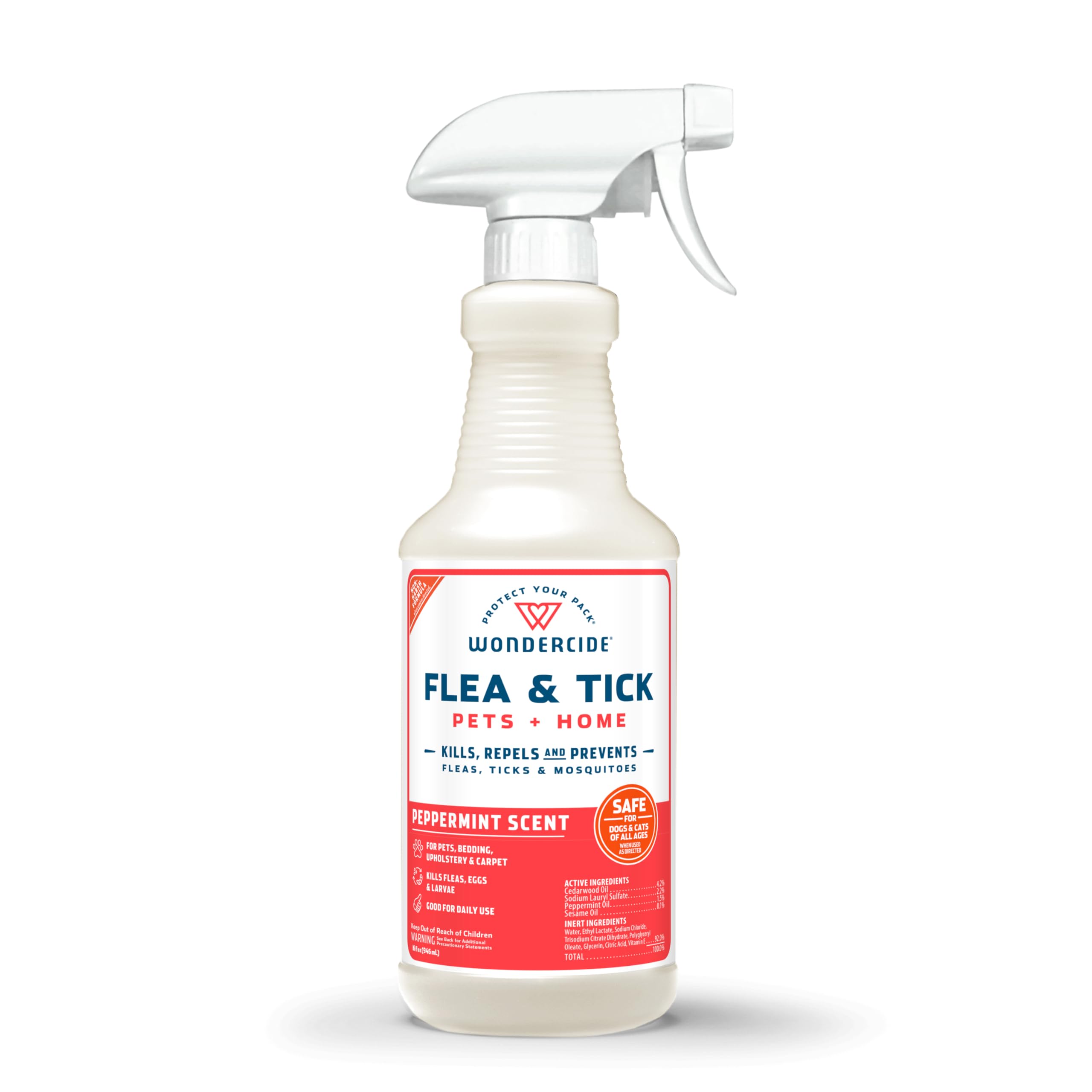 Wondercide Peppermint Flea & Tick Spray bottle ready for on-pet application.