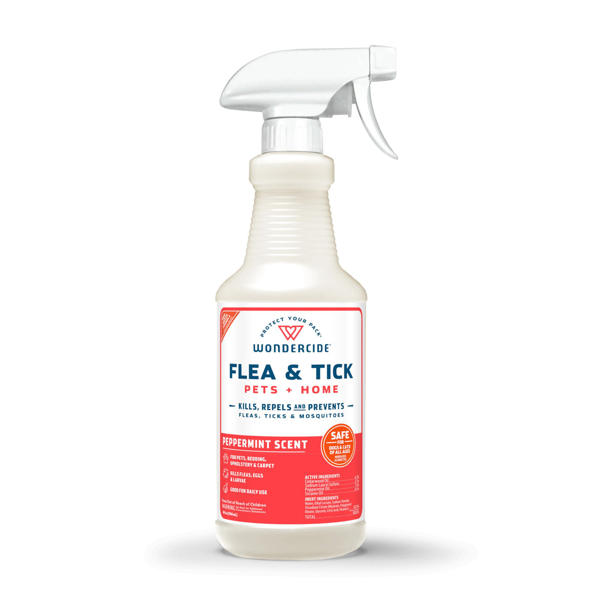 Wondercide Peppermint Flea & Tick Spray bottle ready for on-pet application.