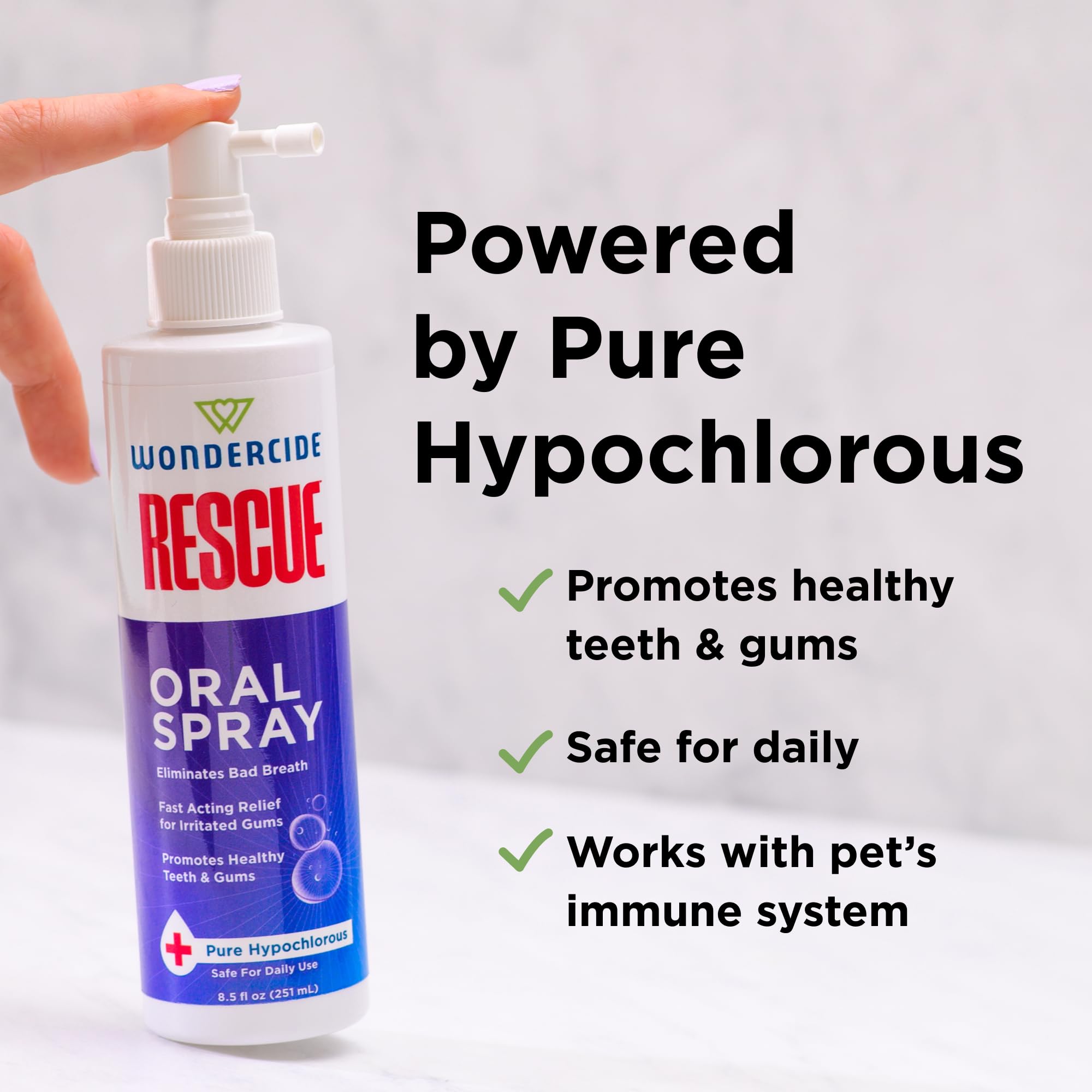 Wondercide Rescue oral spray alcohol-free formula supports gentle mouths.
