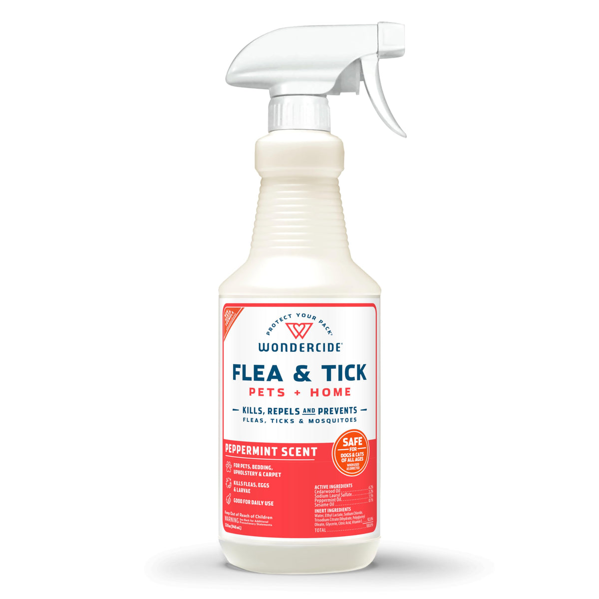 Wondercide spray bottle pour showing easy, pet-safe application against pests.