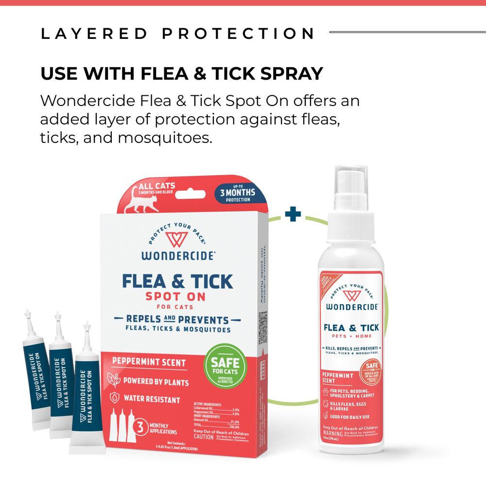 Wondercide water-resistant spot-on stays effective after baths and playtime.